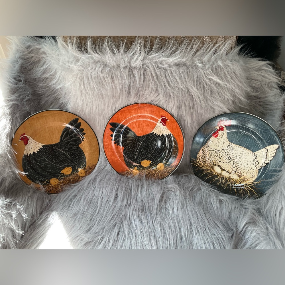 Set of Three Vintage Chicken Dessert Plates
